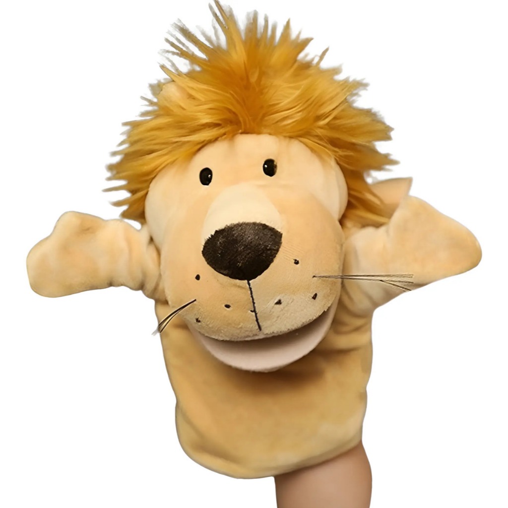 Leão Fantoche Pelúcia De Mão Juba Teatro Infantil Educativo Animais 25cm
