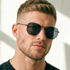 Óculos de Sol Hexagonal Preto Premium Metal Fino Classico Vintage uv400 Masculino Feminino