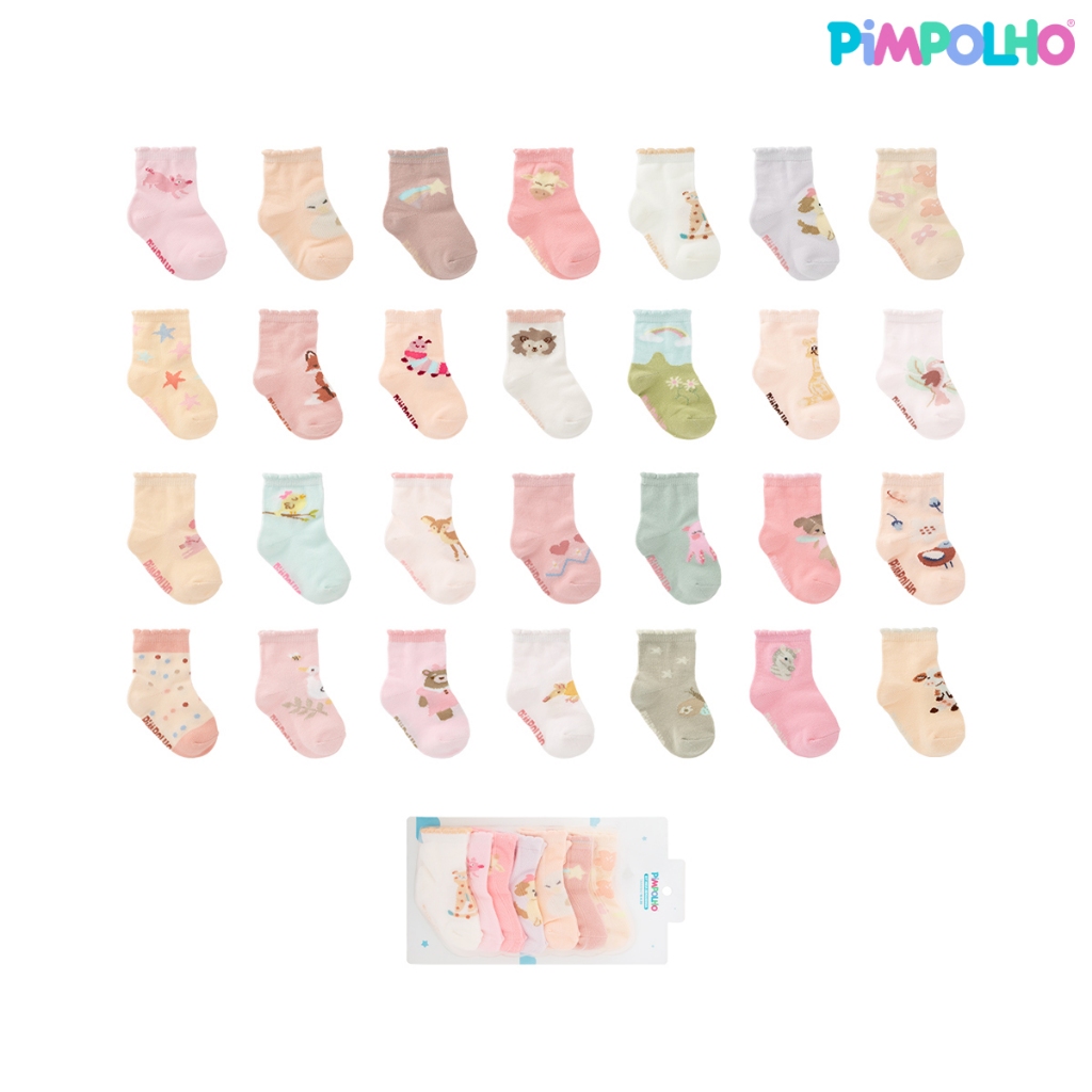 Kit Meia Semaninha Com 7 Pares Tamanho 16-20 Pimpolho Menina