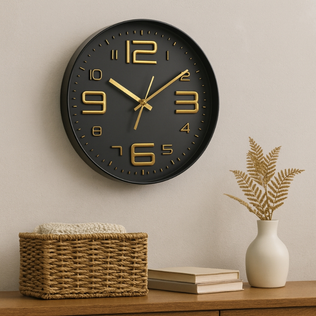 Relógio Parede Decorativo Grande 30cm Cor Preto Moderno Silencioso Presente Para Casas Sala Cozinhas