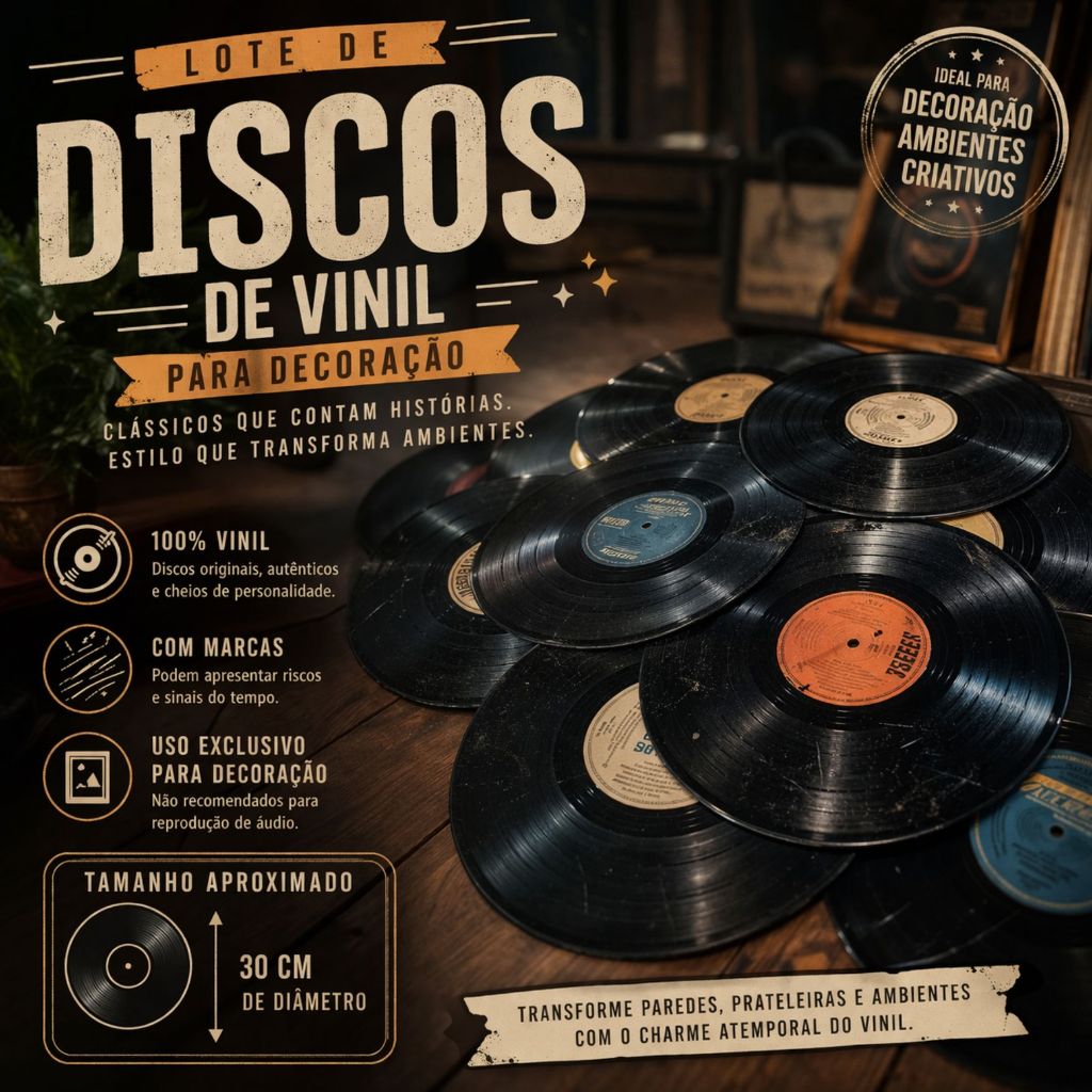 Lote de Discos de Vinil para Decoração | 10, 20 ou 30 Unidades | Vinis Vintage Mistos