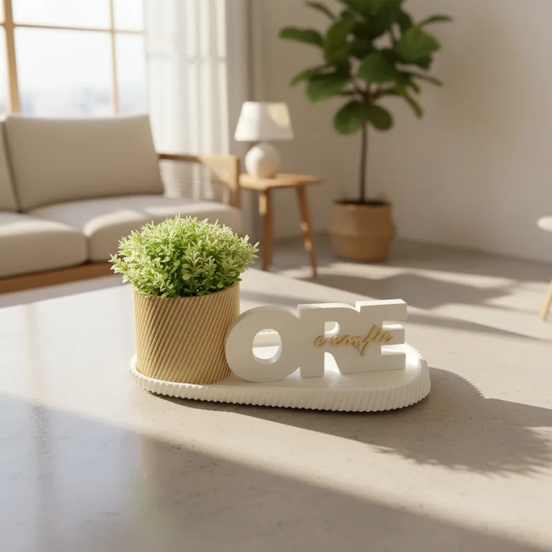 Kit 3 peças Decorativas Vaso Palavra Ore e Confie e Bandeja – Decoração Moderna para Sala, Quarto e Escritório