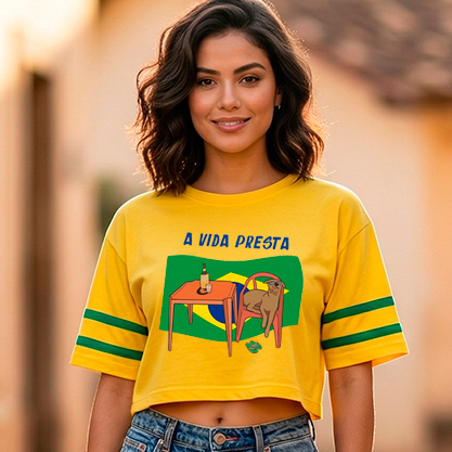 Cropped Feminino Blusinha Curta Oversized Brasil Brasileiro A Vida Presta Cachorro Caramelo