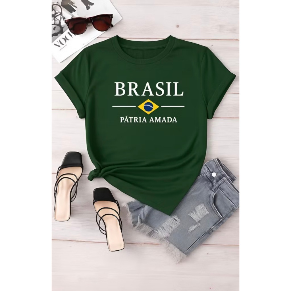 Blusinha Feminina Brasil Blusa 100% Algodão camiseta Copa Do Mundo Bandeira Do Brasil T-Shirt Camisa