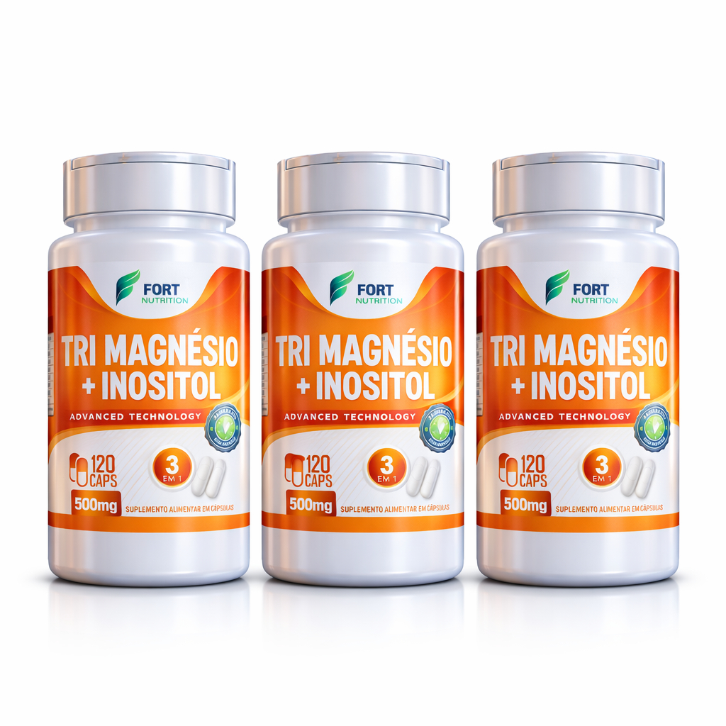 Kit 3x Tri Magnésio + Inositol 500mg | 120 Cápsulas | Quelato Dimalato L-Treonato. Envio Rápido.