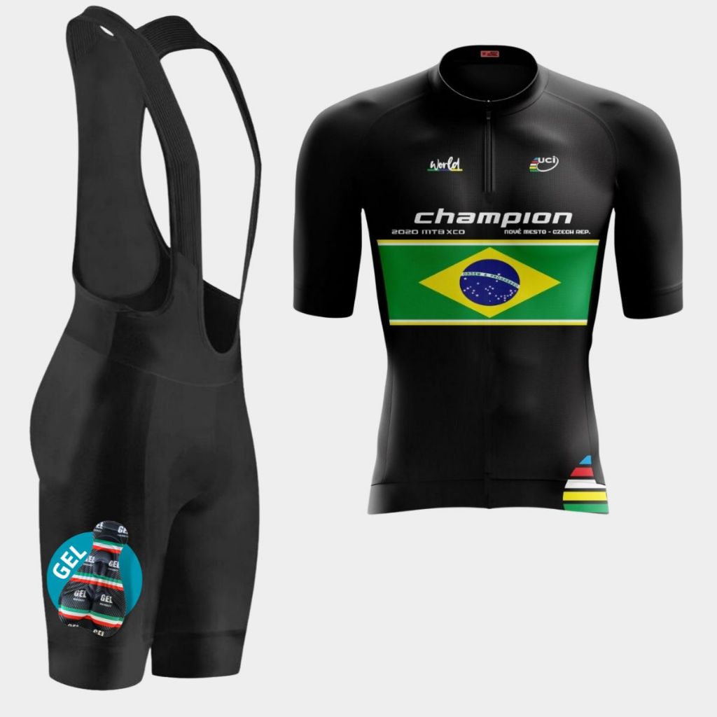 Conjunto de Pedalar Acolchoado Bretelle Gel e Camisa Brasil Way Bike
