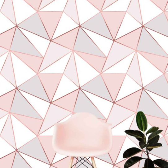Papel de Parede Adesivo Autocolante Geométrico Zara Fendi, Roxo Lilás, Rosa e Branco 3M - ET