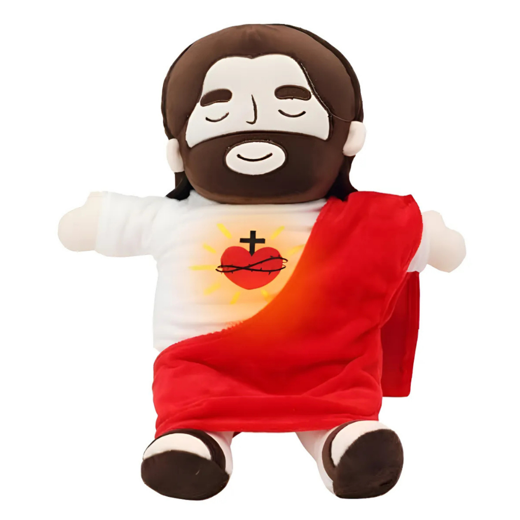 Boneco de Jesus Pelúcia com Luz LED Sagrado Coração | Presente Católico Infantil
