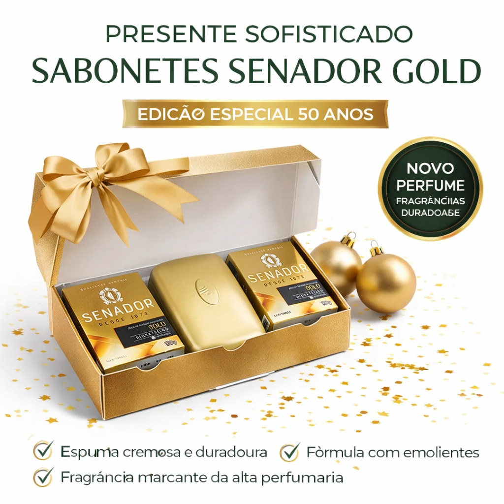 kit Presente Masculino Estojo Senador Gold Sabonetes + Saboneteira- pais, namorado