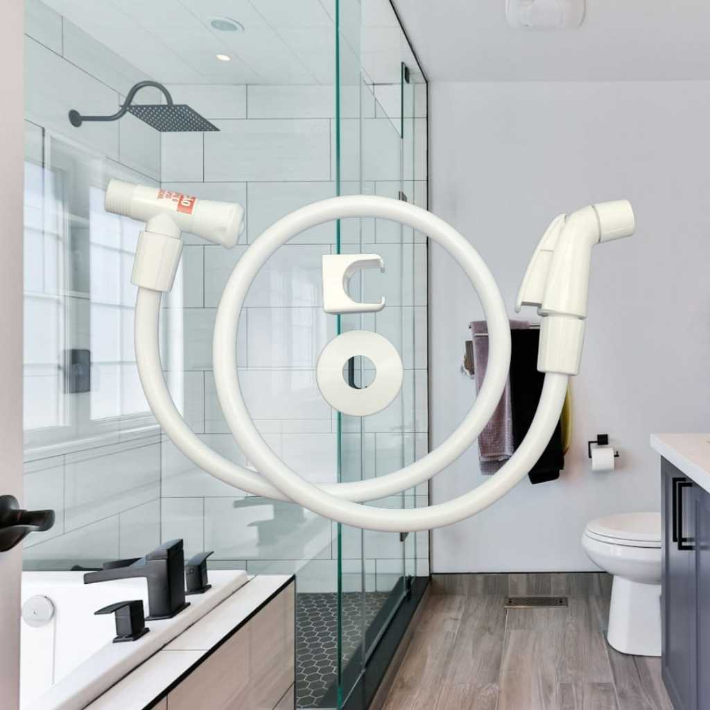 Ducha higiênica branca em PVC resistente. Kit completo com gatilho, mangueira de 1,0m e suporte. Prática em Oferta na Shopee