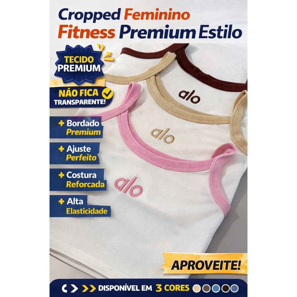 Cropped Feminino Alcinha Fitness Premium Suplex Poliamida | Top Ajustado Academia Não Transparente