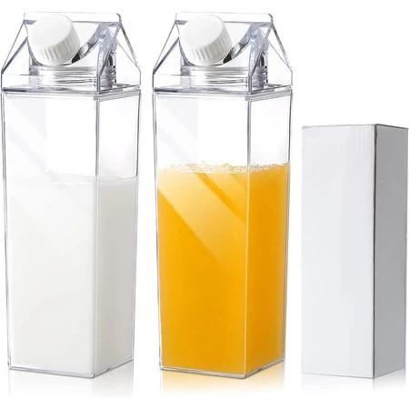 JARRA ACRÍLICO FORMATO CAIXA DE LEITE 1000ML, IDEAL PARA ARMAZENAR BEBIDAS EM GERAL.