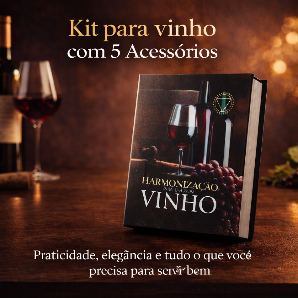 Kit Vinho Luxo Abridor Saca Rolhas Tampa Dosador Corta Cortador de Lacre Livro 05 Peças Acessórios