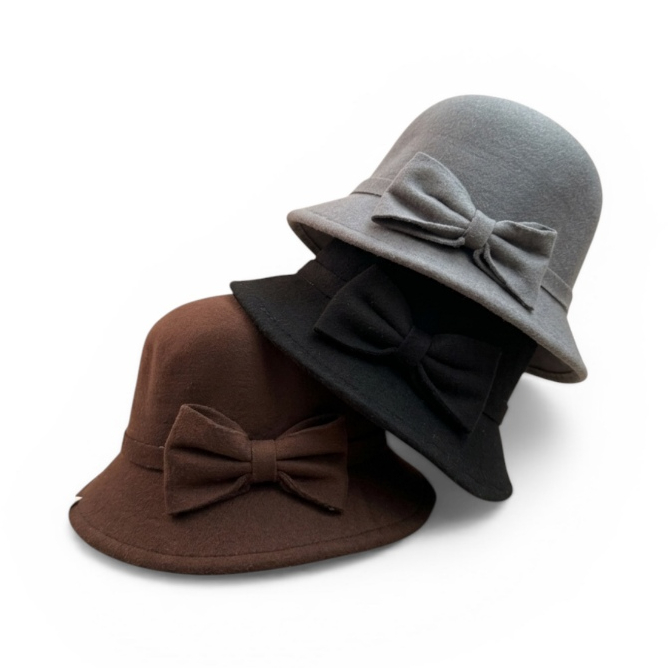 Chapéu Cloche Feminino CHL Frio Europeu Viagem Estilo Retrô Laço