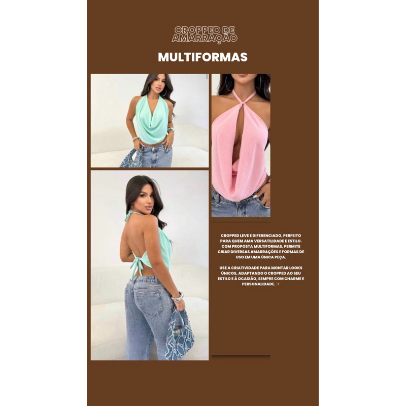 Cropped Multiforma Curto Feminino Versátil Ajustáv