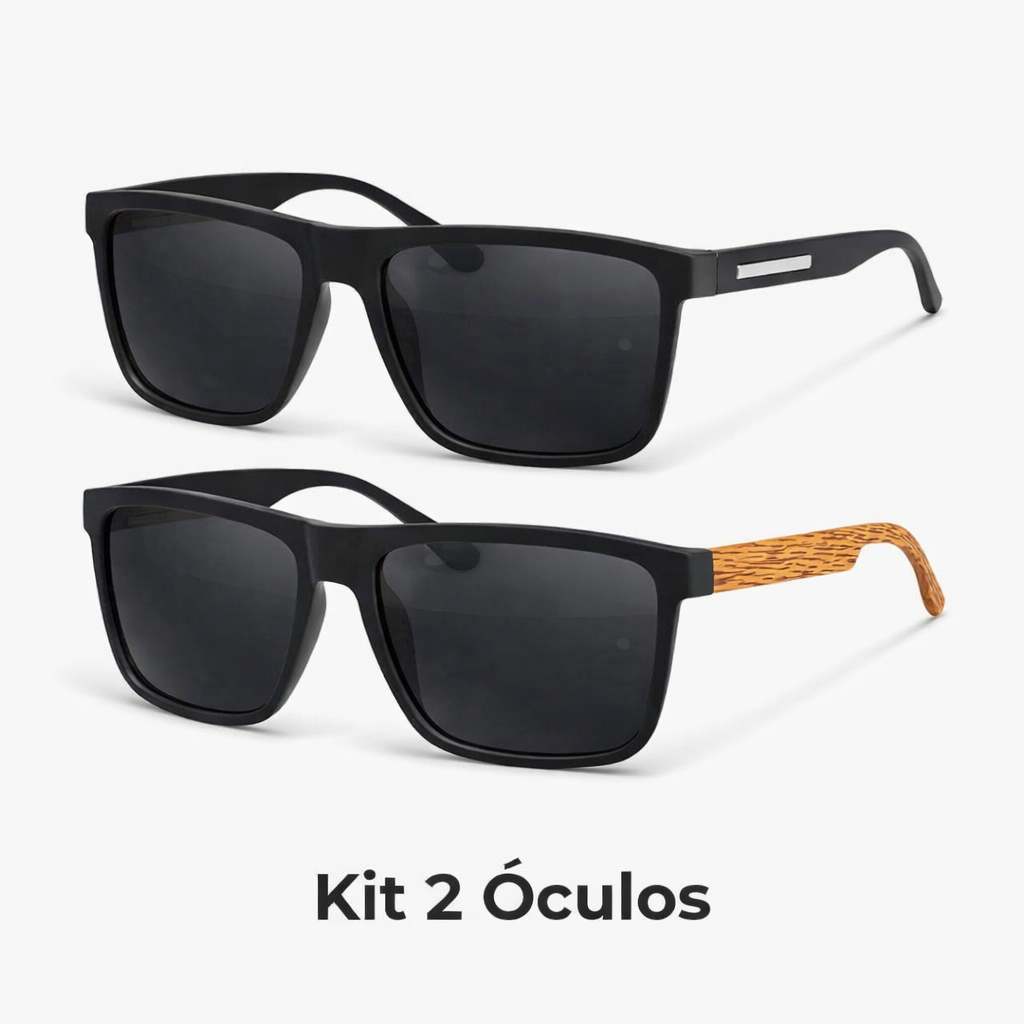 Kit 2 Óculos de Sol Preto Quadrado Madeira  Estiloso Masculino Feminino UV400  2026