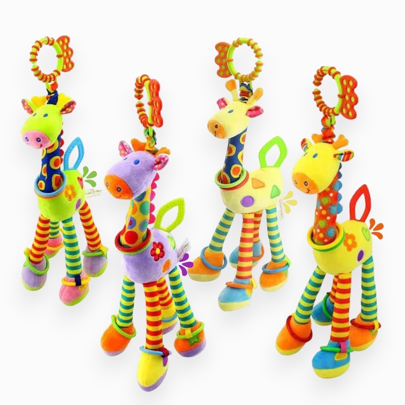 Brinquedo Pendurador Bebê Girafa Pelúcia Chocalho Mordedor Berço Carrinho Carro Kids Lúdico Interativo Macio Baby