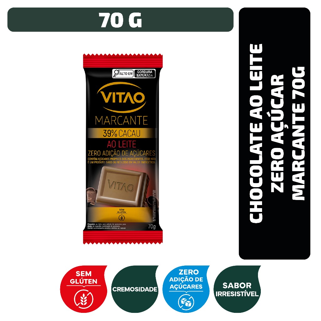 Chocolate ao Leite Zero Açúcar Marcante 70 g