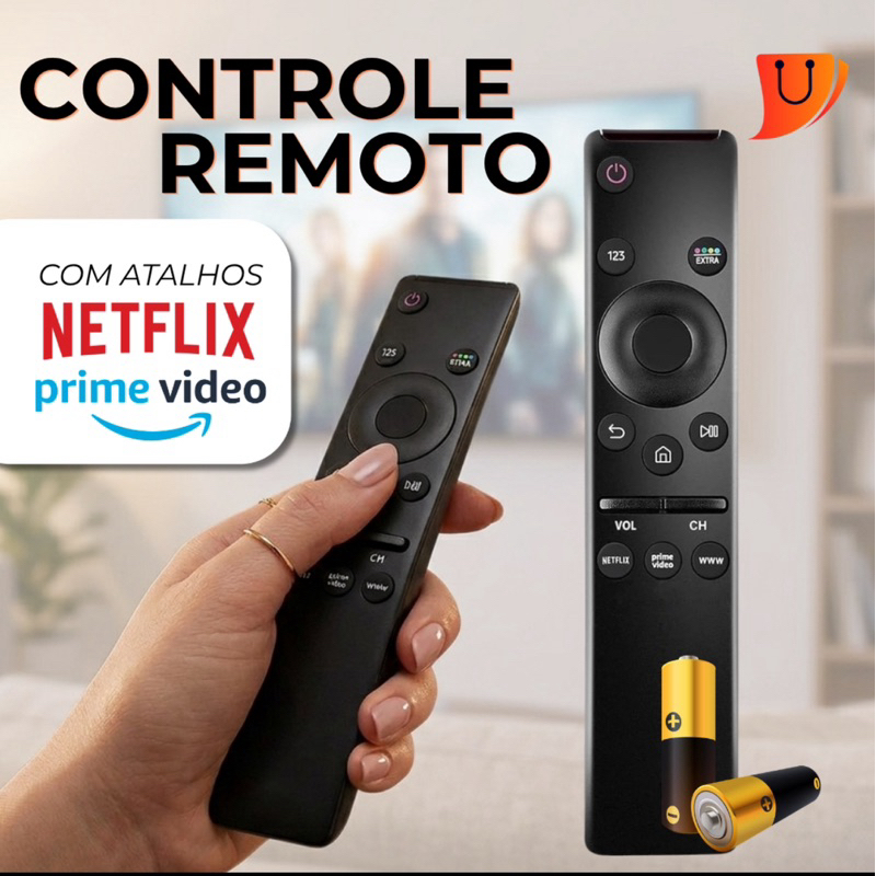 Controle Samsung Smart 4K Led Universal Botão Aplicativos Netflix, Prime Video e GloboPlay...