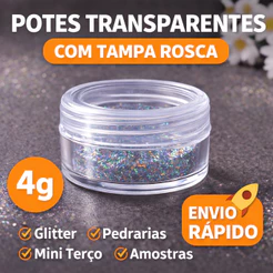 Kit 100 Potes 4g Transparente c/ Tampa Rosca | Ideal para Glitter, Creme, Pedrarias e Lembrancinhas