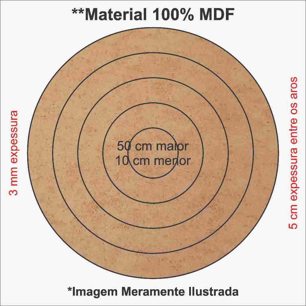 Jogos de 4 Aros Diferentes 50 cm para filtro dos sonhos MDF 3MM Borda 5 cm MDF 3MM