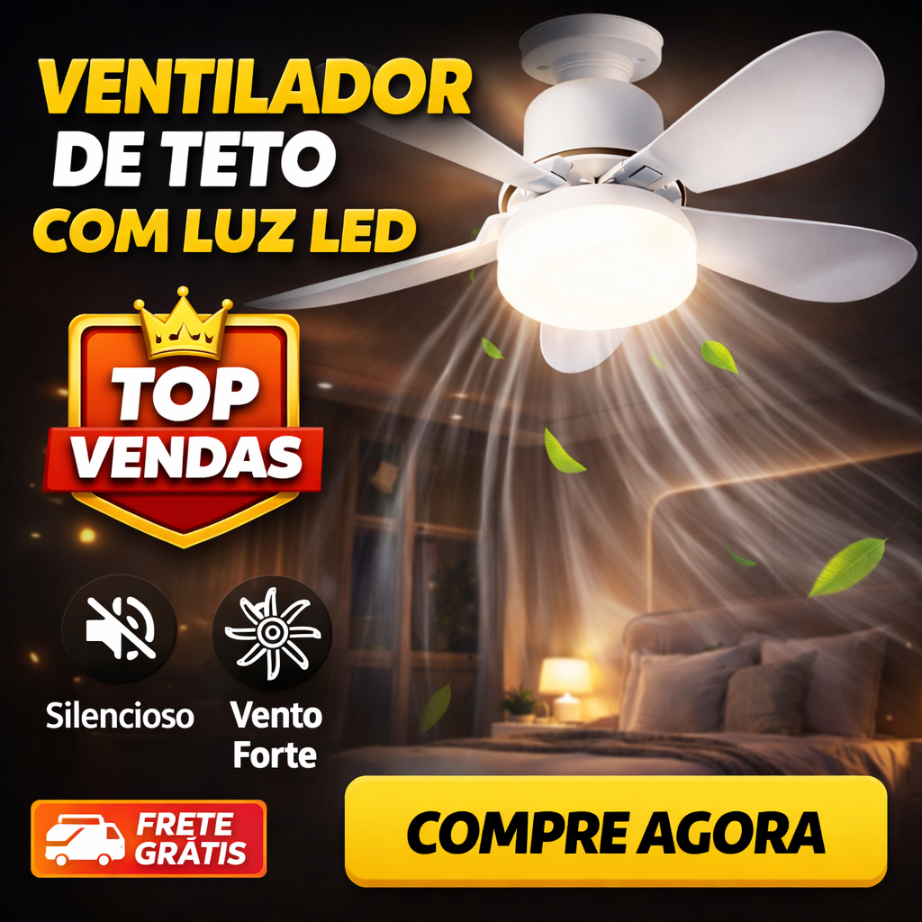 Ventilador de Teto com Luminária LED 42cm Bivolt Silencioso com Controle Remoto – 2 em 1 Econômico