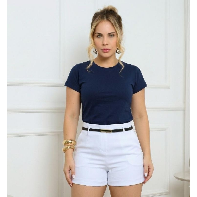 Short Alfaiataria Feminino Cintura Alta C/Cinto Zíper Lateral Elegante Social Moda Verão Envio Rápido