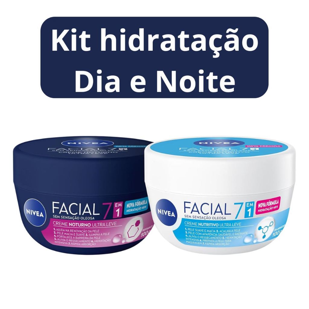 Kit NIVEA Creme Facial Noturno + Nutritivo 100g Hidratação - 7 em 1