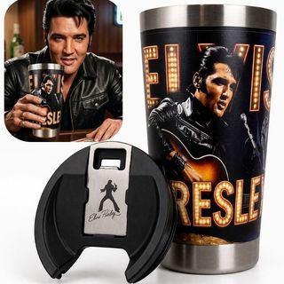 Copo Térmico 500ml Elvis Presley Inox Gravação UV 360  Tampa Com Abridor Laser Premium