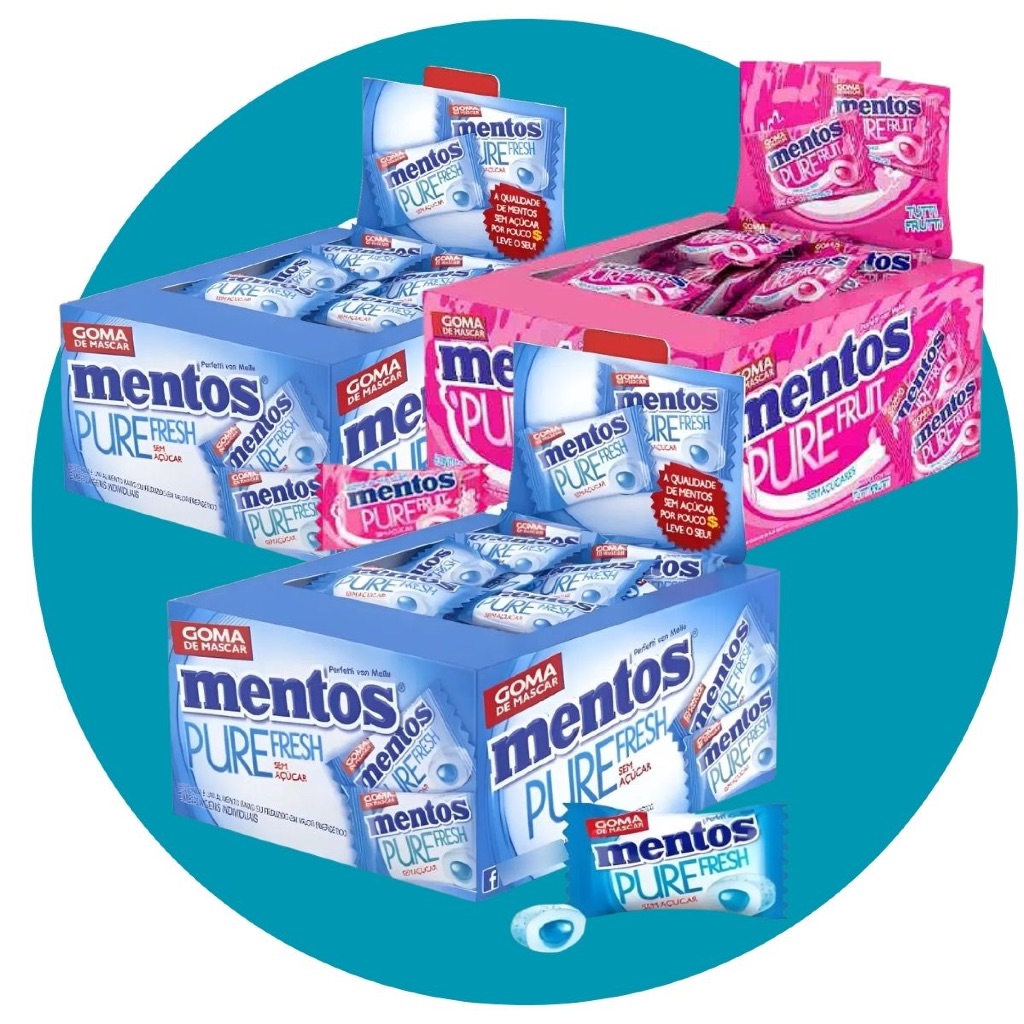 Kit 3 Caixas Mentos Pure Fresh TuttiFrutti 60 unidades cada caixa