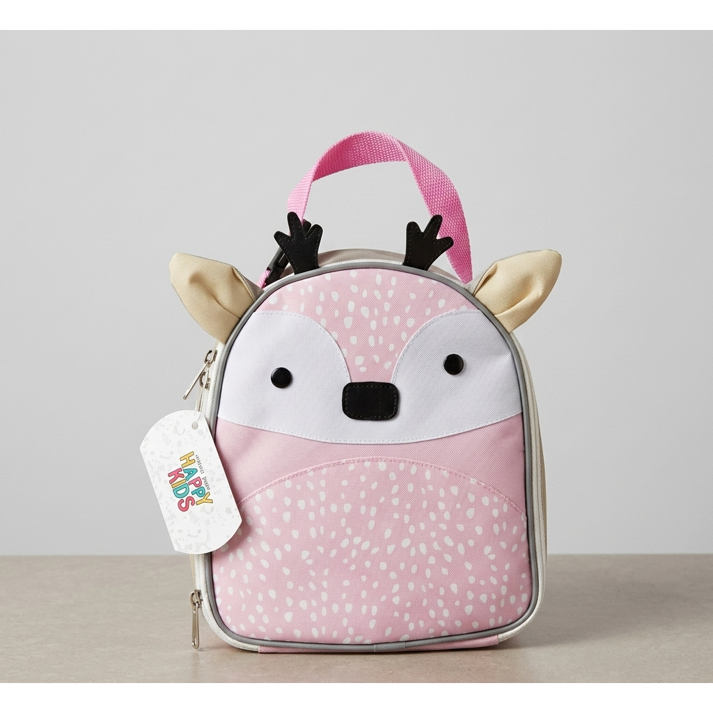 Lancheira Térmica Infantil Cervo Rosa Happy Kids Escolar Bolsa Térmica Resistente Lanches Creche Menina