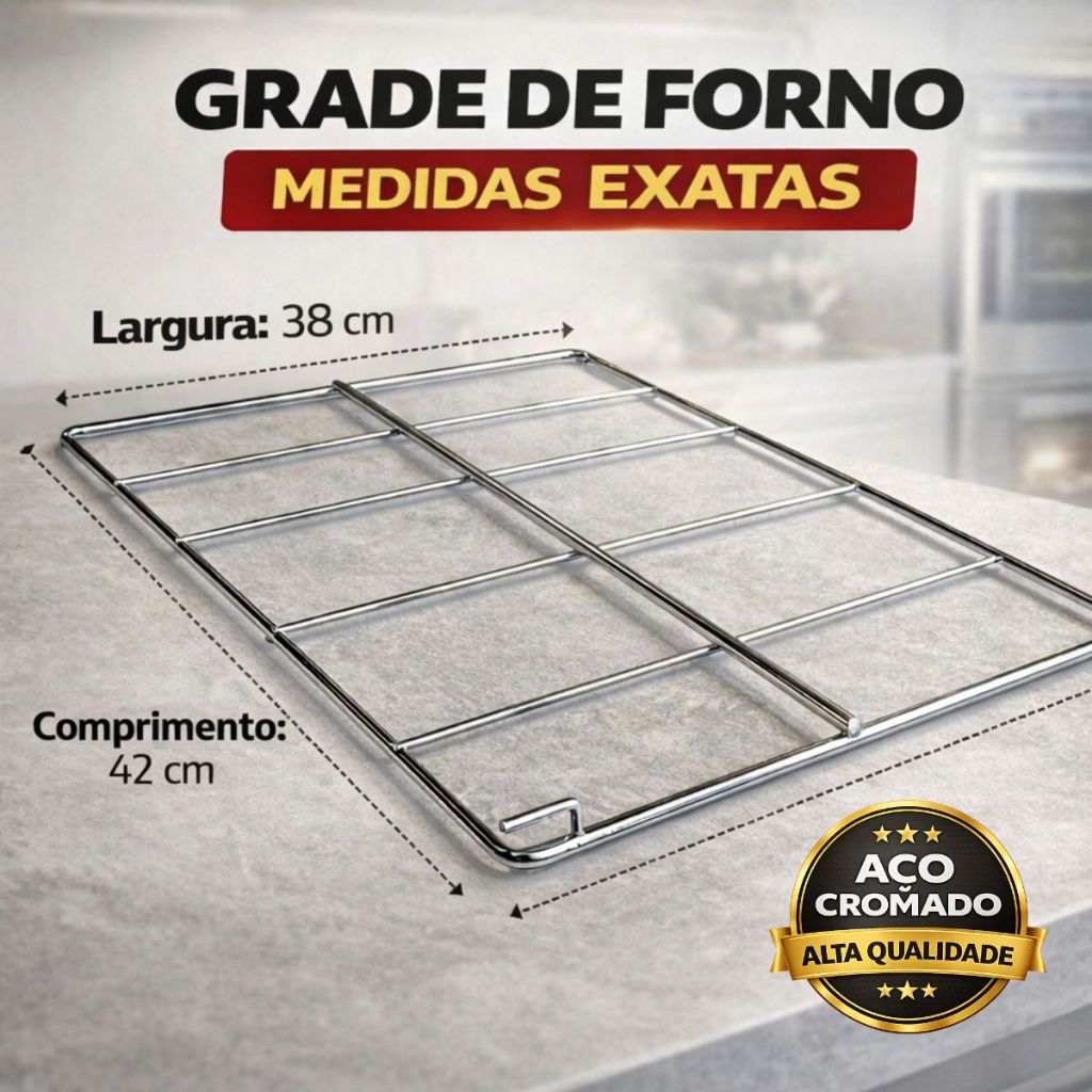 Grade Para Forno Layr Inox 38 largura x42 comprimento Cromada