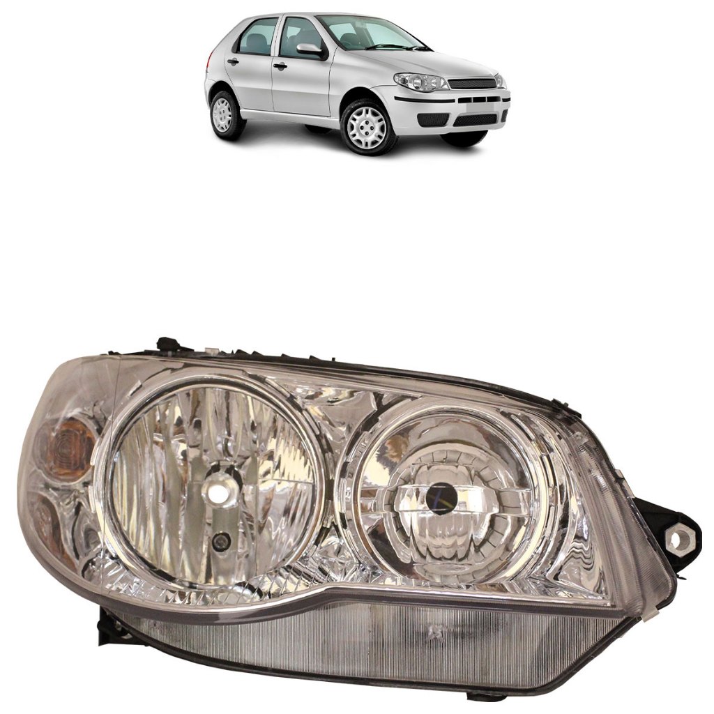 Farol Dianteiro Palio G3 2003 2004 2005 2006 2007 2008 2009 2010 2011 2012 A 2016 Máscara Cromada Lente Lisa Acrilico