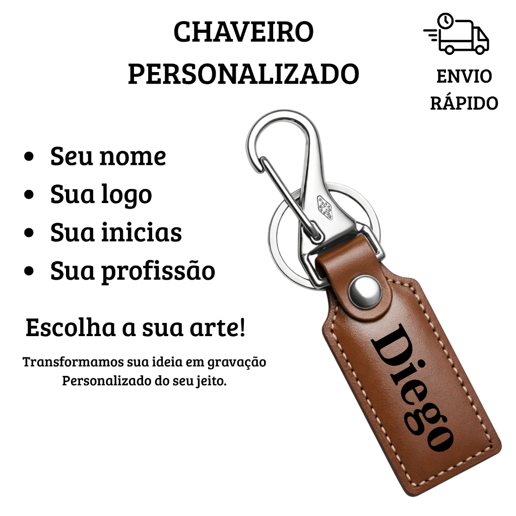 Chaveiro de couro personalizado a Laser com argola Italiana Classic