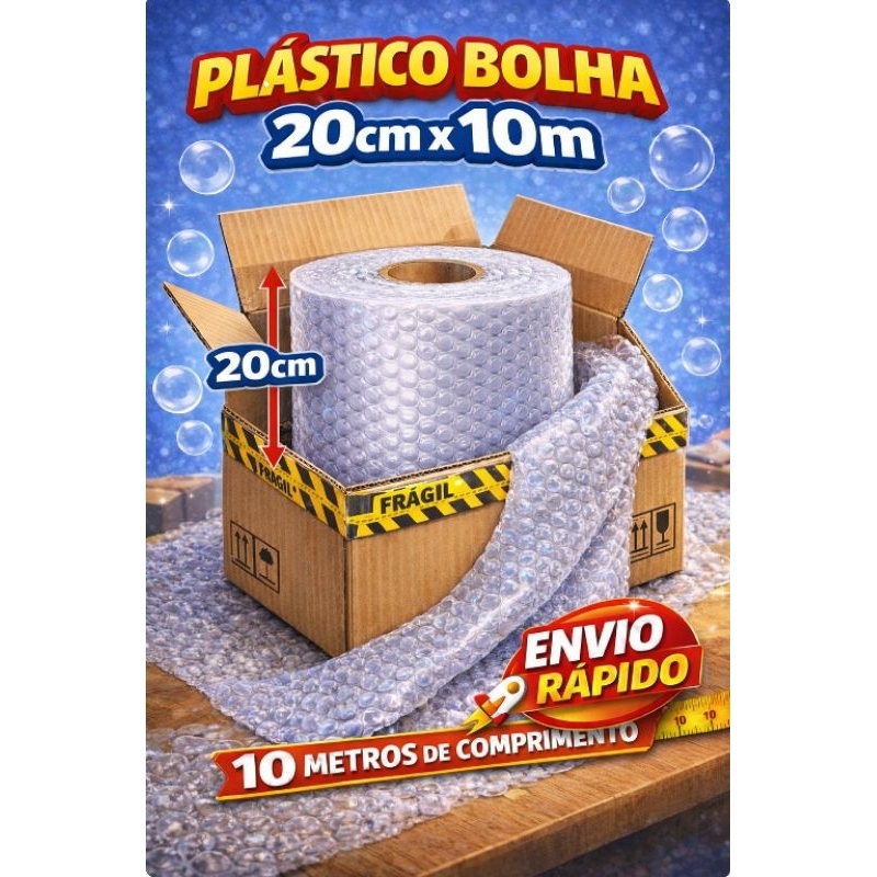 Plástico Bolha - Bobina 20cm X 10 Mts E-commerce 25 Micras - Expresso - EM CAIXA