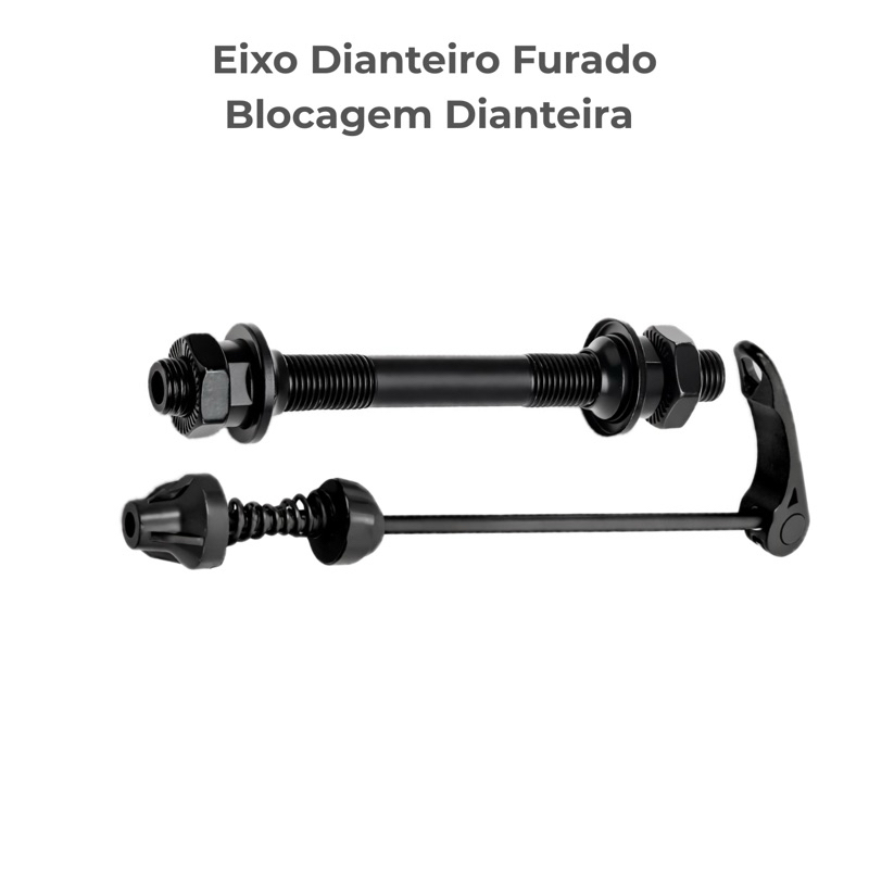 Eixo Dianteiro Furado + Blocagem Bike 3/8 100x108mm Preto Furado com Guarda-Pó Bicicleta Bike