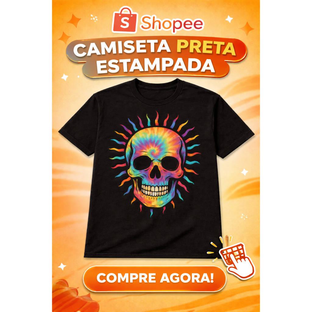 CAMISETA CAVEIRA COLORIDA RADIANTE CAMISA ESTAMPA DE CAVEIRA COLORIDA