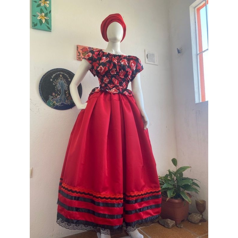 kit 3 peças pombagira maria padilha exu saia pano de cabeça e blusa ciganinha