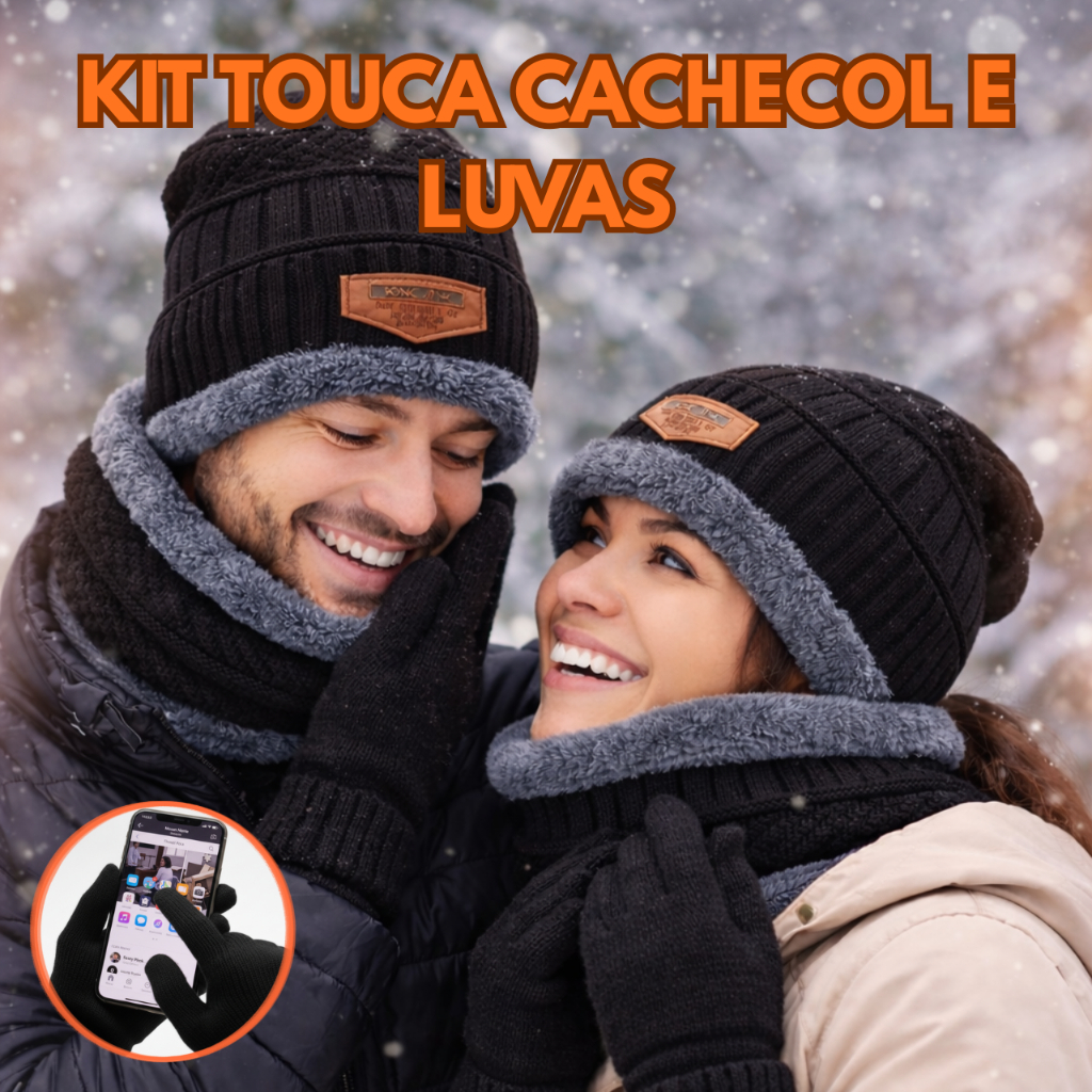 kit Touca Com Cachecol E Luvas Feminino Masculino Forradas Protetor Para Pescoço Gorro Forrado