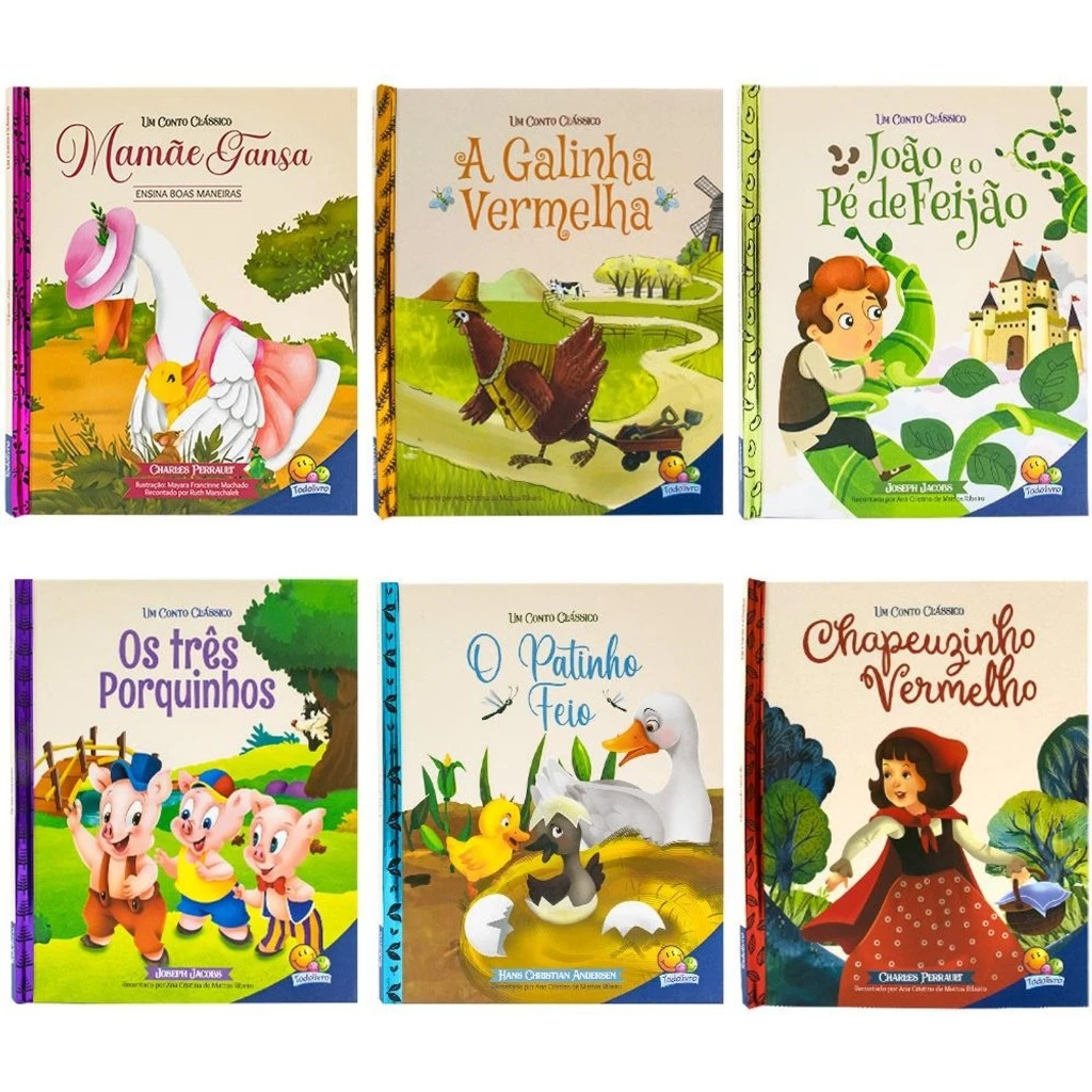 Coleção 6 Livros Luxo Capa Dura Infantil Contos Clássicos Educativo Crianças 3 Anos Livrinhos