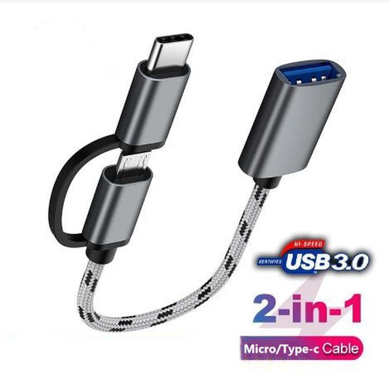 2 Em 1 Cabo Adaptador OTG Nylon Trançado USB 3.0 Para Micro Tipo C De Sincronização De Dados Huawei
