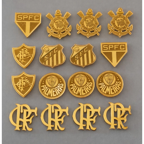 Apliques em Acrílico Dourado e Prata Espelhado Times de Futebol 4cm kit personalizado