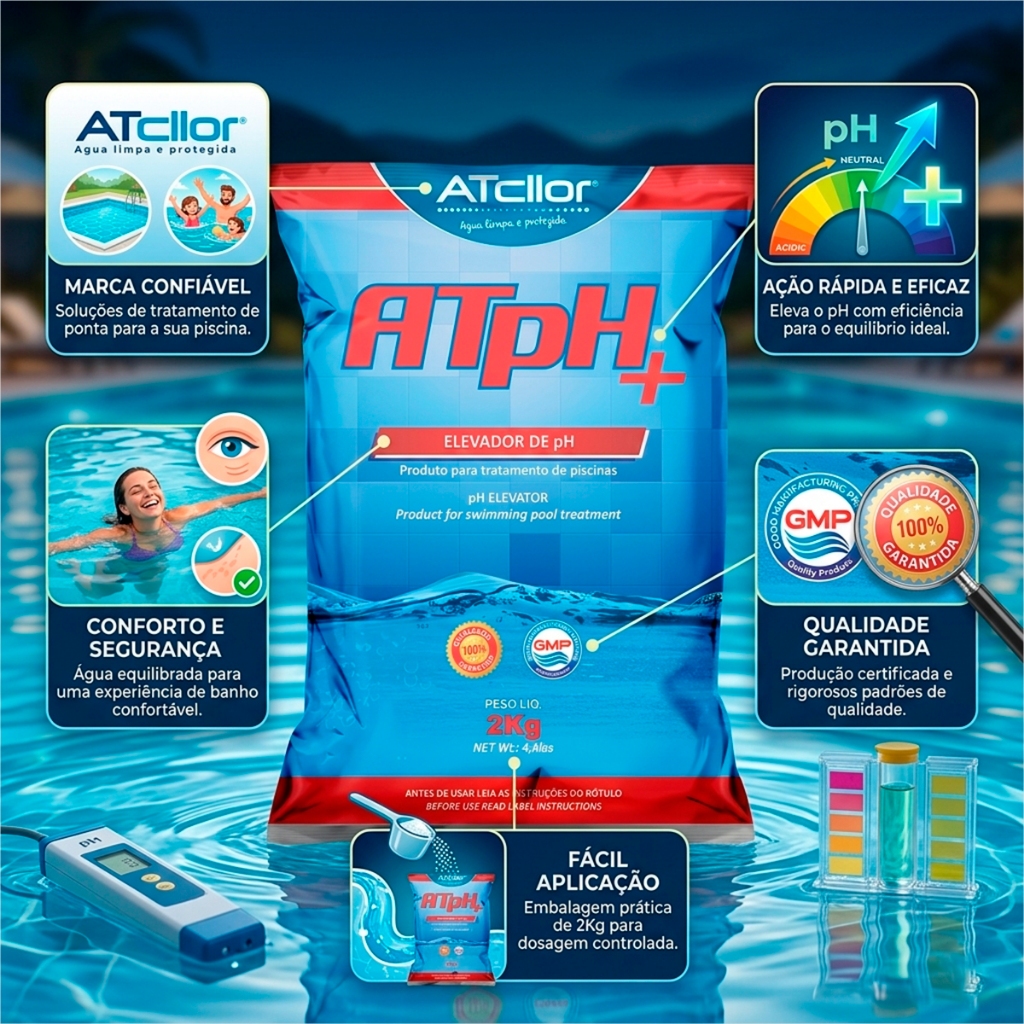 Barrilha Elevador De pH Para Piscina 2 kg Controlador De pH - ATPH+