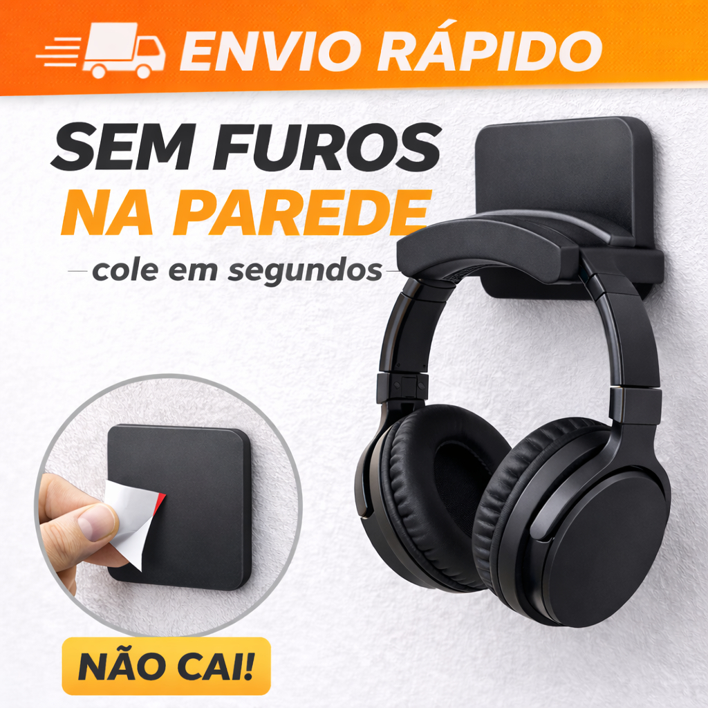 Suporte Fone Headset | Parede | Sem Furar | Fita Adesiva | Porta Fone Gamer