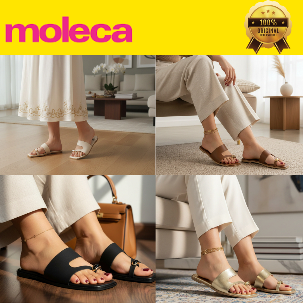 Sandália Rasteirinha Feminina Moleca Salto Rasteiro Bico Quadrado com Anel no Dedo Casual Confortável 5560106 Original