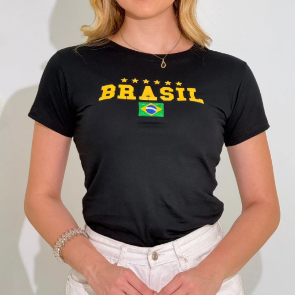 T-shirt Camiseta Do Brasil Camisa Feminina Estampada Lançamento Copa Envio Imediato