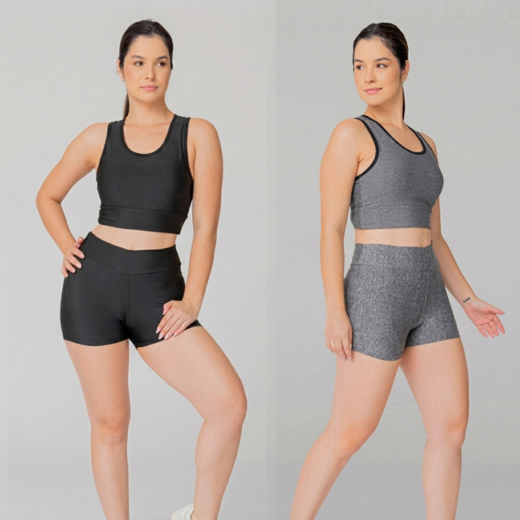 Conjunto Fitness Feminino Top e Short Cintura Alta Academia Treino Estampado Roupa Feminina