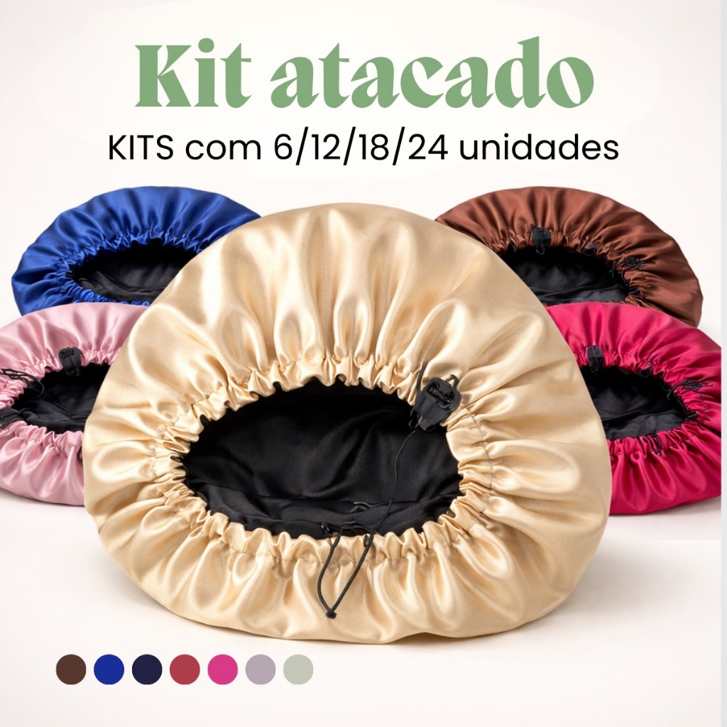 Toucas de Cetim Dupla Face com Elastico Profissional Anti-Frizz  Kit 6/12/18/24– Cor única