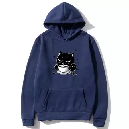 Moletom Canguru Unissex Flanelado Blusa de Frio Promoção Estampado Gato Café  Masculino e Feminino