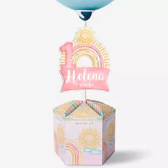 Centro de Mesa PRIMEIRA VOLTA AO SOL ROSA - Caixa Sextavada - Tamanho G - Personalizada